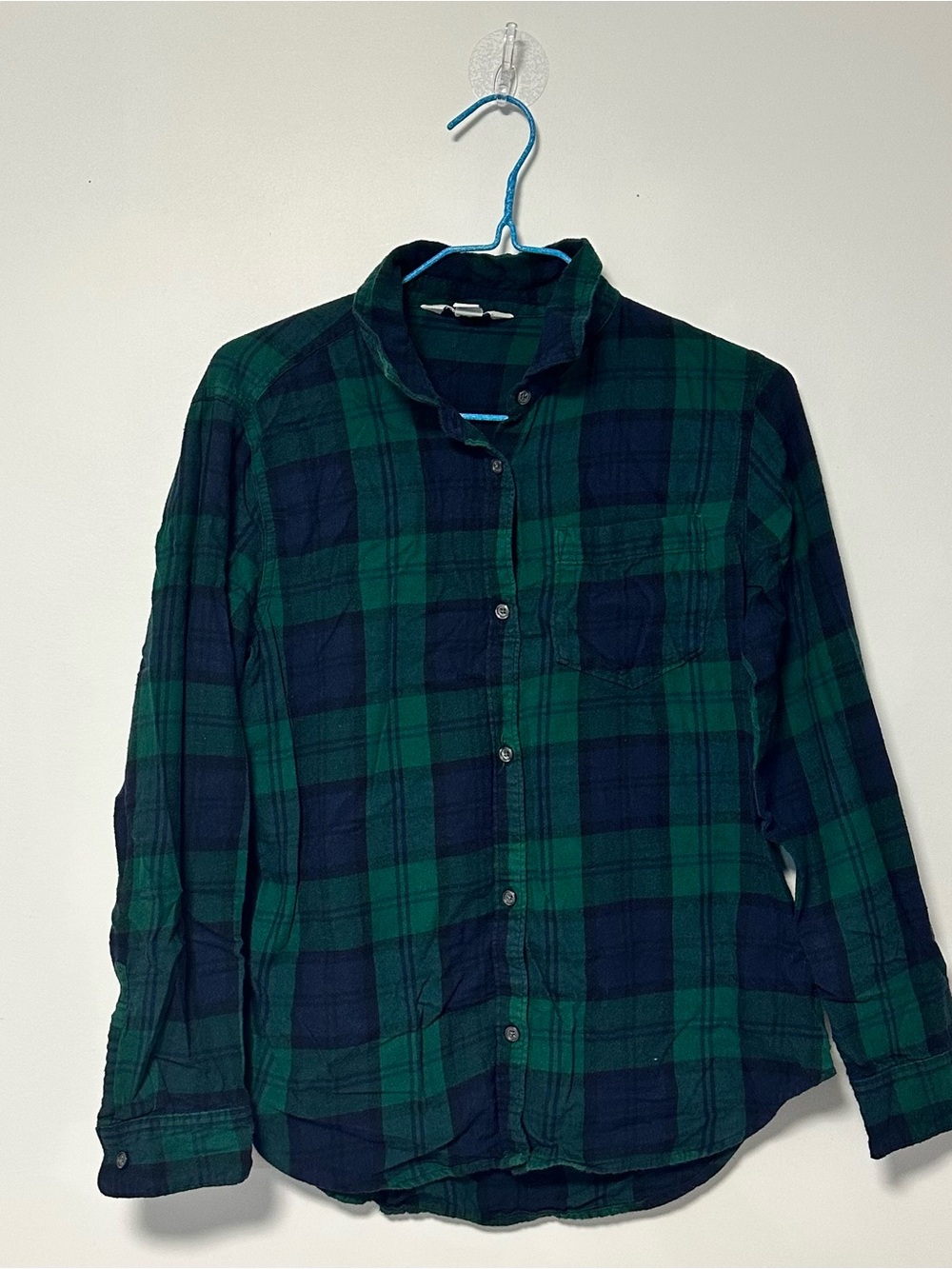 Old Navy Green & Navy Plaid Flannel Button-Up Shirt – Women's Large